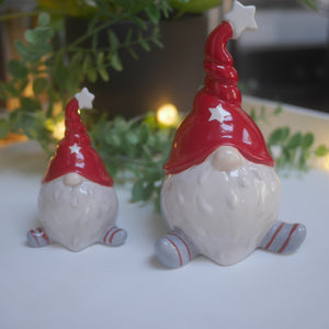 Red and Grey Ceramic Christmas Gonks 2 sizes 15cm & 10 cm | Christmas Decoration| Christmas Ornament