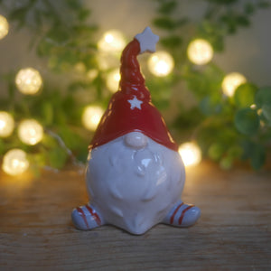 Red and Grey Ceramic Christmas Gonks 2 sizes 15cm & 10 cm | Christmas Decoration| Christmas Ornament