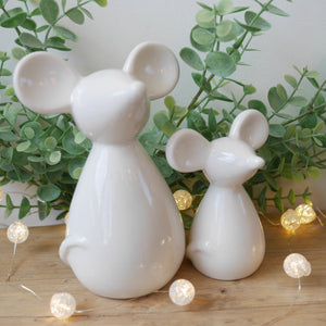 White Ceramic Mice - 2 sizes 14.5 or 10cm