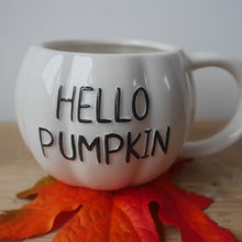 Load image into Gallery viewer, Pumpkin Mug | Hello Pumpkin | Pumpkin Shape Mug | White Mug
