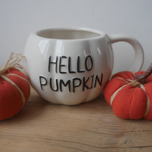 Load image into Gallery viewer, Pumpkin Mug | Hello Pumpkin | Pumpkin Shape Mug | White Mug
