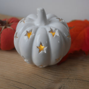 White Star Pumpkin 8cm | Light up Pumpkin | Pumpkin with Stars