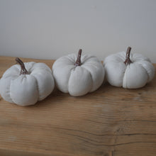 Load image into Gallery viewer, Set of 3 White Linen Pumpkins | White Pumpkins | Autumn Decor | Halloween Decor
