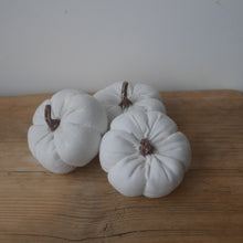 Load image into Gallery viewer, Set of 3 White Linen Pumpkins | White Pumpkins | Autumn Decor | Halloween Decor
