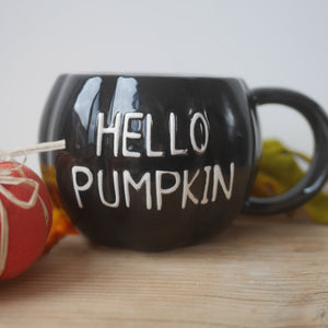 Pumpkin Mug | Hello Pumpkin | Pumpkin Shape Mug | Black Mug