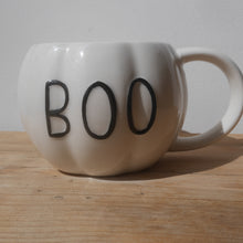 Load image into Gallery viewer, Pumpkin Mug | Boo Mug| Pumpkin Shape Mug | White Mug
