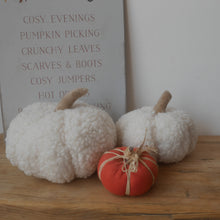 Load image into Gallery viewer, Cream Boucle Pumpkins 2 sizes 15 cm &amp; 11cm | Off White Pumpkin | Autumn Decor | Autumn Pumpkin| Halloween Decor | Sherpa Pumpkin
