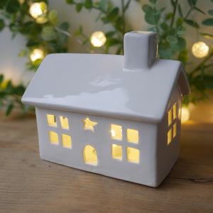 White LED Ceramic House 12 x 12 cm