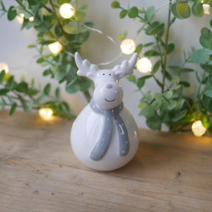 Plump Grey Scarf Reindeer, Large 14 cm & Medium 11 cm, Christmas Ornament, Cute Reindeer