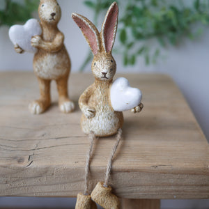 Shelf Sitting Rabbit with White Heart | 18cm
