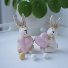 Load image into Gallery viewer, Pair of Ceramic Rabbits Carrying Pink Hearts | Cute Bunnys | Easter Decor |Spring Decor
