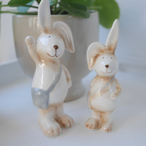 Ceramic Bunny with Satchel - 2 Sizes 16cm &12.5cm | Easter Decor | Rabbit Ornament | Easter Gift | Spring Decor