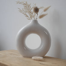 Load image into Gallery viewer, Modern Nordic Donut Vase 18cm | Decorative Home Decor | Nordic Vase | Dried Flower Off White Vase | Minimalist Ceramic Vase
