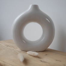 Load image into Gallery viewer, Modern Nordic Donut Vase 18cm | Decorative Home Decor | Nordic Vase | Dried Flower Off White Vase | Minimalist Ceramic Vase
