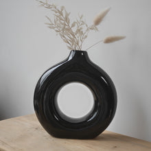 Load image into Gallery viewer, Modern Nordic Donut Vase 18cm | Decorative Home Decor | Nordic Vase | Dried Flower Black Gloss Vase | Minimalist Ceramic Vase
