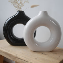 Load image into Gallery viewer, Modern Nordic Donut Vase 18cm | Decorative Home Decor | Nordic Vase | Dried Flower Black Gloss Vase | Minimalist Ceramic Vase
