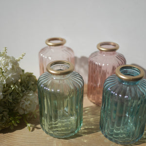 Set of 4 Assorted Coloured 10cm Bud Vases | Small Glass Vases | Table Glass Vases | Table Decor| Window Sill Vases