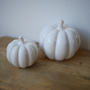 White Ceramic Pumpkins 2 Sizes 11.cm & 8.5cm | Pumpkin Decor | Halloween Ornament | Autumn Decor