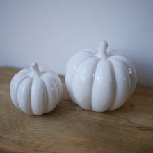 Load image into Gallery viewer, White Ceramic Pumpkins 2 Sizes 11.cm &amp; 8.5cm | Pumpkin Decor | Halloween Ornament | Autumn Decor
