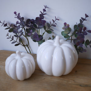 White Ceramic Pumpkins 2 Sizes 11.cm & 8.5cm | Pumpkin Decor | Halloween Ornament | Autumn Decor