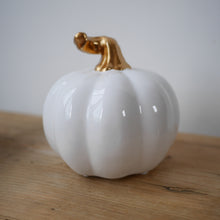 Load image into Gallery viewer, Plush Beautiful Ceramic Pumpkin Ornaments in Crisp White 2 sizes
