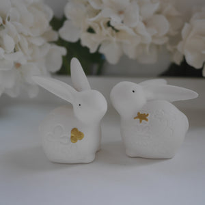 Pair of Porcelain White & Gold Bunnies | Easter Bunny | Easter Rabbit