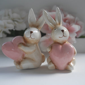 Pair of Cute Bunnies Holding Hearts 10 cm | Spring Decor | Easter Decor | Bunny