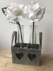 Double Vases In Wooden Heart Tray